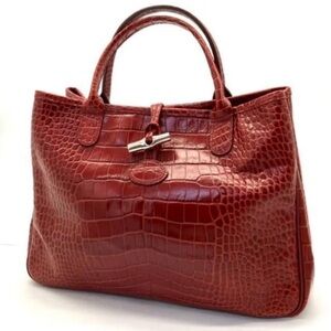 Longchamp Red Croc-Embossed Leather Tote